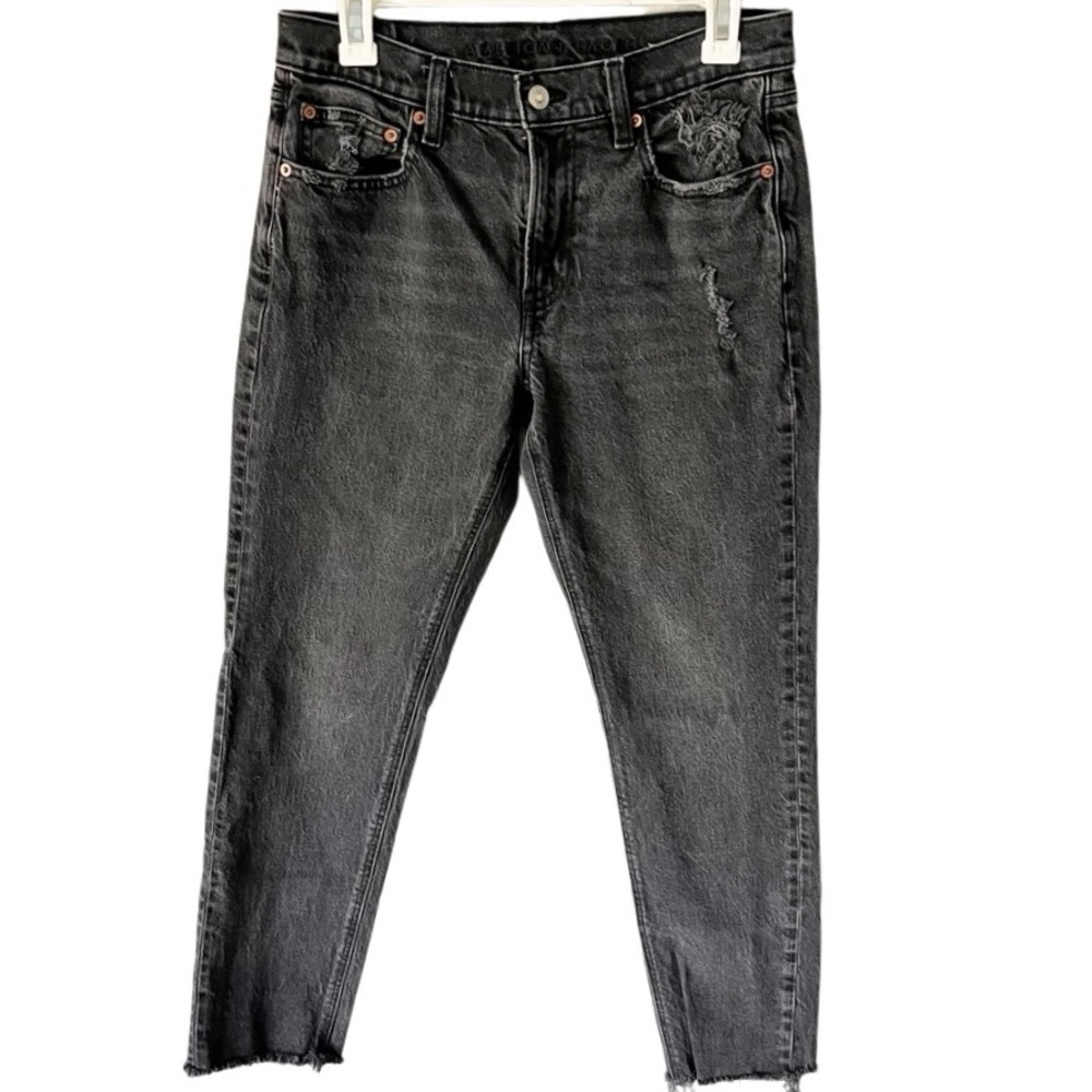 American Eagle Jeans Women's 6 '90s Skinny Distressed Gray Black